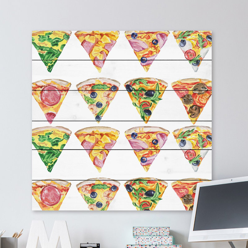 « pizza flavors », reproduction d’art sur bois blanc, H 32 po x l 32 po x P 1,5 po
