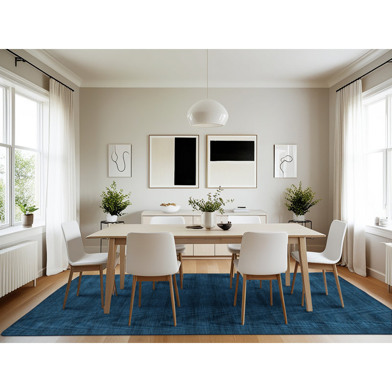 Tapis bleu uni lavable à la machine, Rectangulaire 7 pi x 10 pi