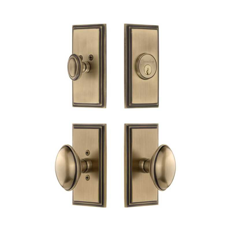 Ensemble de courte entrée Grandeur Carre avec poignée Eden Prairie en laiton rétro, 2.375", Laiton rétro