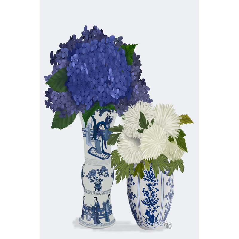 Chinoiserie duo de fleurs 3, bleu, H 30 po x l 20 po x P 1,25 po