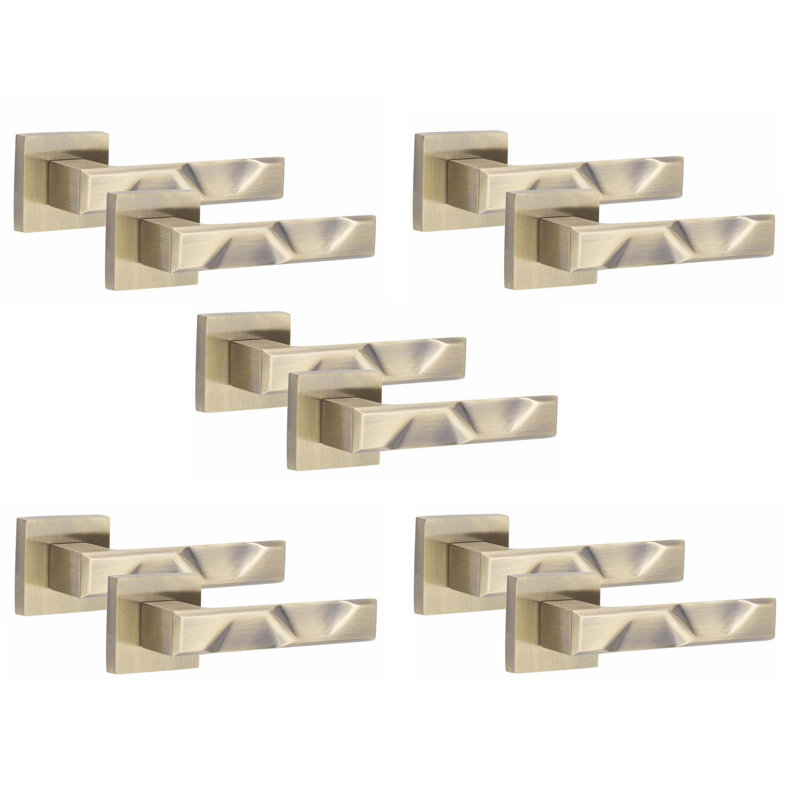 5 Pairs Modern Nova Premium Design Door Handles on Square Rose in Satin Nickel Finish