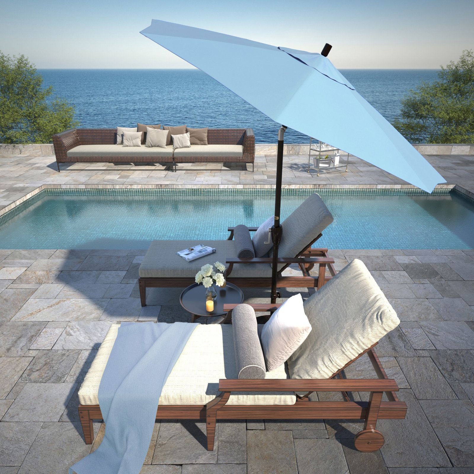 Lexia 7.5' Sunbrella® Umbrella, Canvas Cyan Sunbrella® Canvas, Bronze