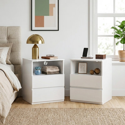19.7"W Nightstand with Built-in Power Outlet, USB-C Port, 2 Drawers and Open Storage Shelf