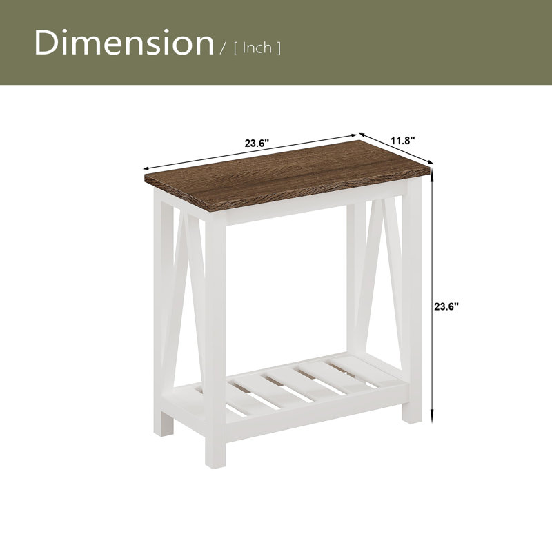 Table de bout Farmhouse, table d'appoint étroite, table de bout avec tablette de rangement pour petits espaces, salon et chambre à coucher