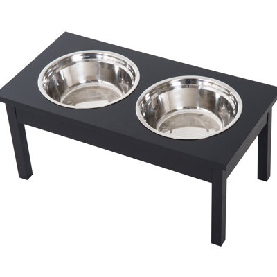 Bols surélevés en bois pour animaux de compagnie de 23 po - Noir, améliore la santé et la posture, facile à nettoyer, élégante station d'alimentation pour chien noir, support pour manger, bols hygiéniques, base antidérapante, contemporaine