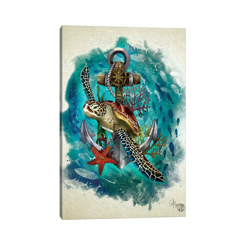 Turtle And The Sea by Marine Loup - Wrapped Canvas Gallery-Wrapped Canvas Giclée, 152.5 cm H x 101.5 cm W