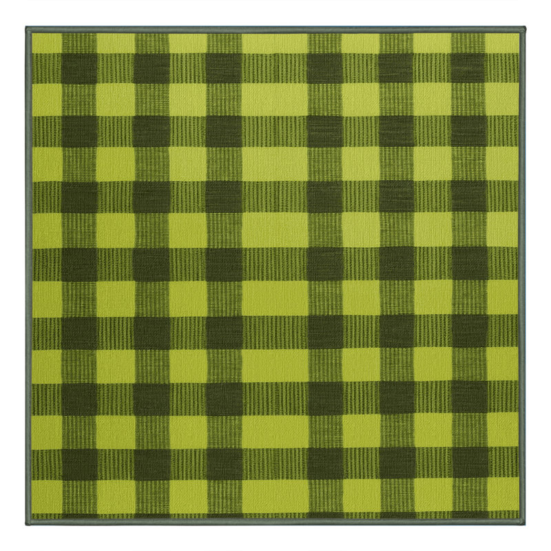 Machine Washable Checkered Green Area Rug, Square 4'
