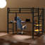 Lits gain d'espace avec rangement, lit mezzanine simple en métal et bois noir, style moderne