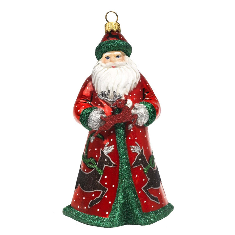 Red, Green and Silver Santa with Reindeer Accent