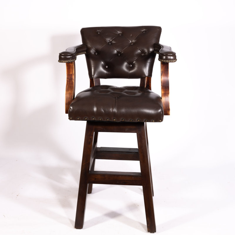Trophy Swivel Upholstered Stool with Solid Wood Frame, Brown, Counter Stool (26" Seat Height)