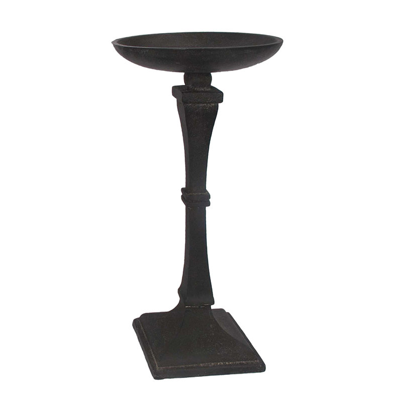 Mimo Pillar Candle Holder, 13 Inch Antique Black Sculpted Iron Frame, 13.4" H x 6.3" W x 6.3" D