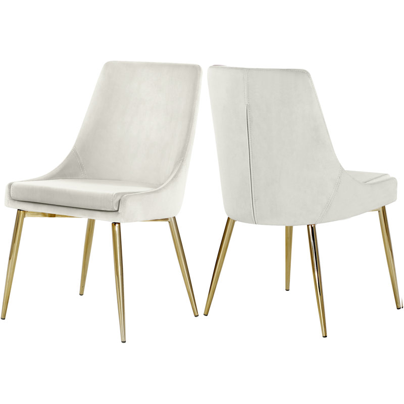 Karina Velvet Upholstered Dining Chair, Gold, Cream Velvet