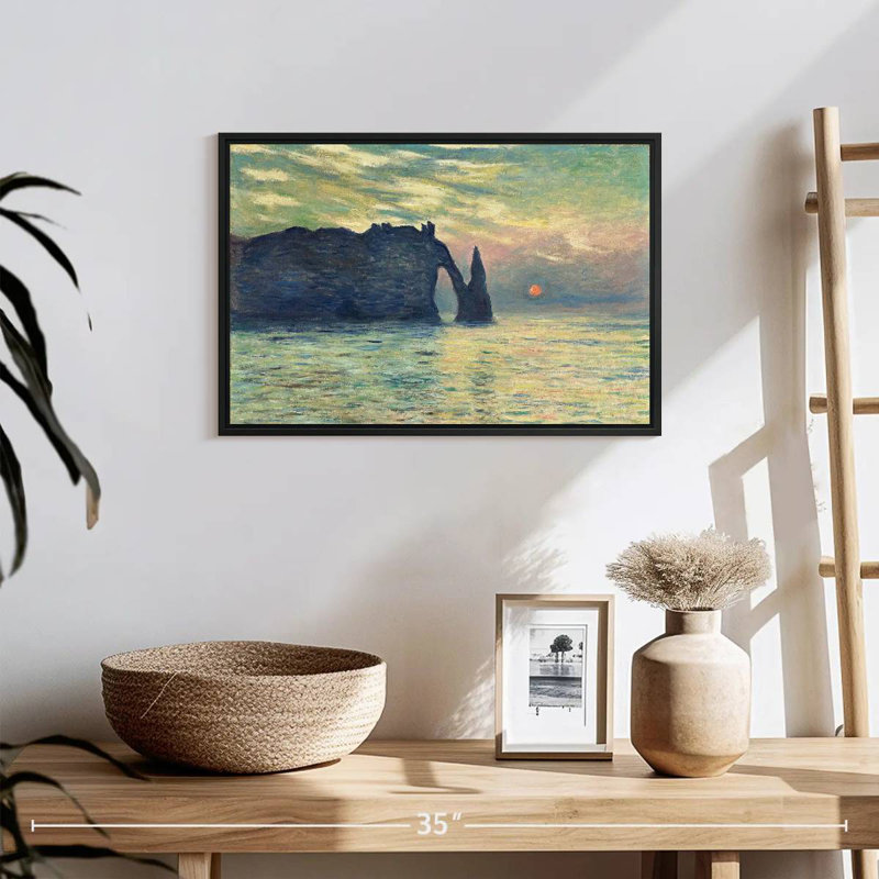 Coucher de soleil sur la falaise d'Etretat, 19 po x 13 po, Cadre flottant noir