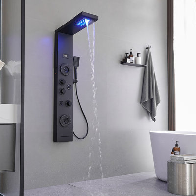 Obsidian 6-way Diverter Shower Tower Panel System with Adjustable Shower Head