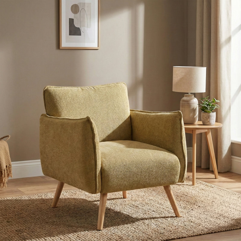 Piper Upholstered Soft Touch Fabric Armchair, Olive Green