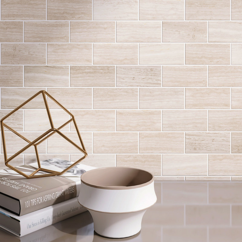 Wooden Beige 11.82 in. x 11.82 in. Brick Joint Polished Marble Mosaic Tile
