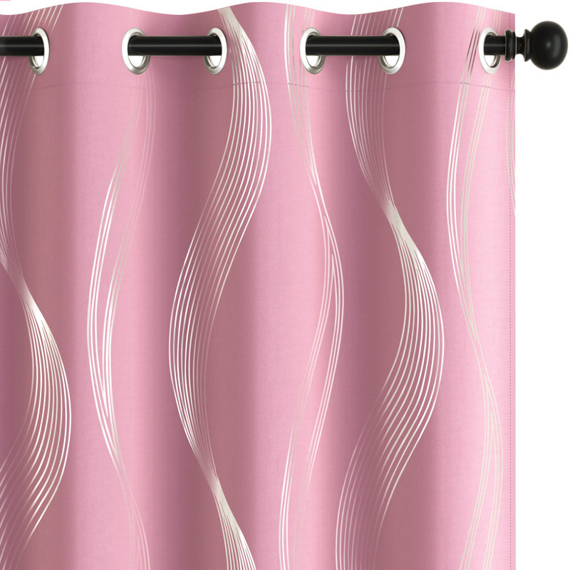 Spurgh Sliver Wave Foil Print Blackout Thermal Grommet Curtain Panels (Set of 2), Pink, 42" W x 72" L