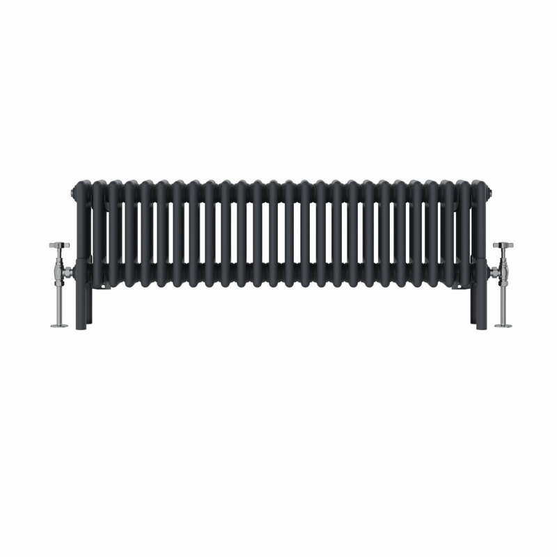 Altynay Horizontal Traditional 4 Column Radiator, 300mm H x 1190mm W x 140mm D, Anthracite