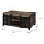 Table basse rectangulaire à thème rustique, avec portes coulissantes et finition de rangement pratique, organisée