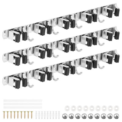 3 Pack Broom Holder Wall Mount 5 Racks 4 Hooks Stainless Steel Broom Mop Holder Anti Slip Storage Rack Strong Load Bearing Waterproof Broom And Mop Organizer Wall Hanging For Bathroom Kitchen Garage