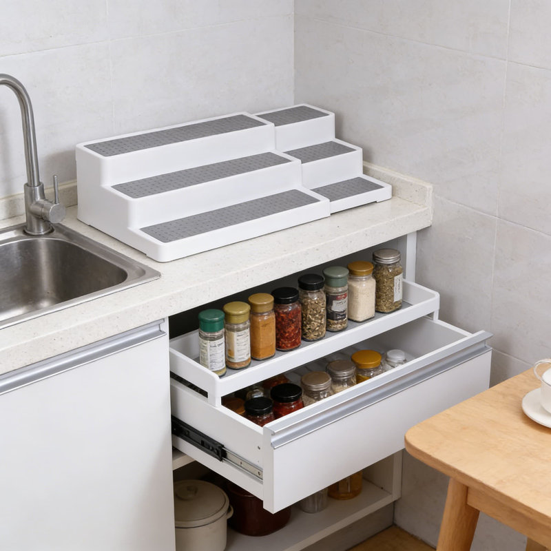 Étagère à épices extensible à 3 niveaux, tablette étagée à longueur réglable pour armoire de cuisine, garde-manger, comptoir, solution de rangement polyvalente
