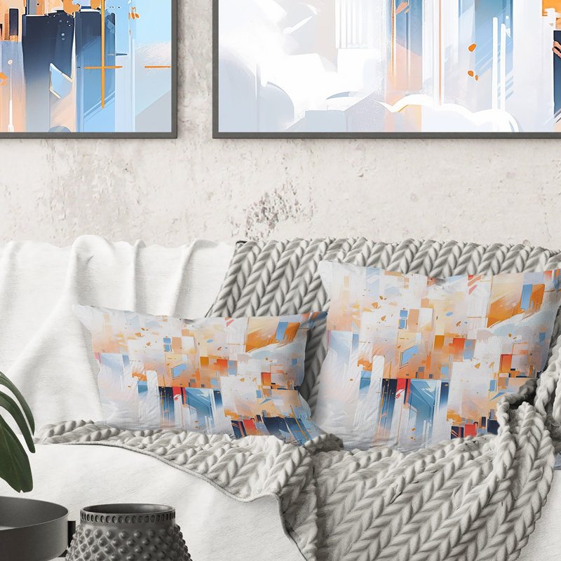Coussin Peach Blue Symmetric Abstractions - Cubism