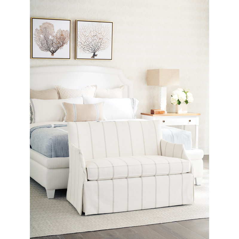 White Fabric Settee with Down Fill Cushions and Tight Back