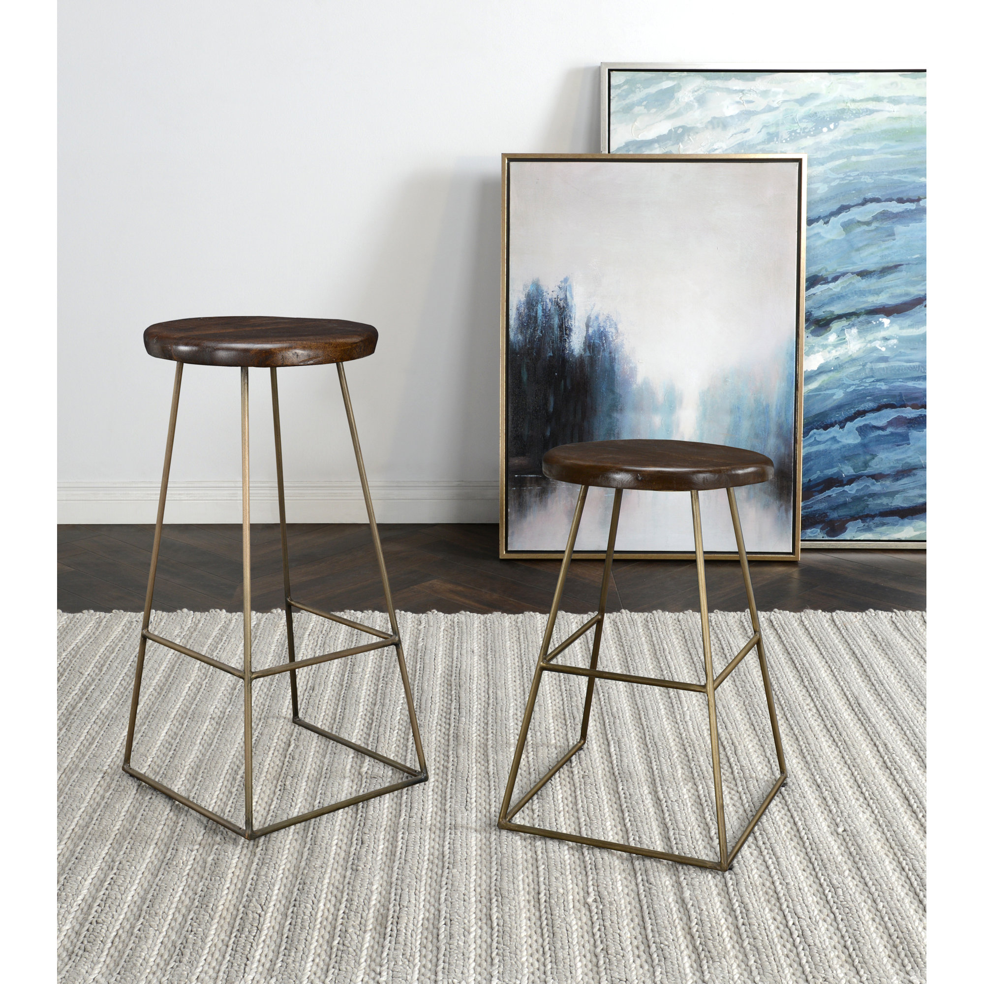 Anastasia Solid Wood Bar & Counter Stool, Bar Stool (30” Seat Height), Black/Natural Brown
