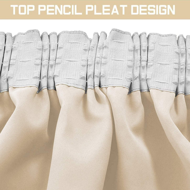Premium Pencil Pleat Blackout Curtains 100% Light Blocking Thermal Window Drapes, Cream, 168cm Width x 228cm Drop