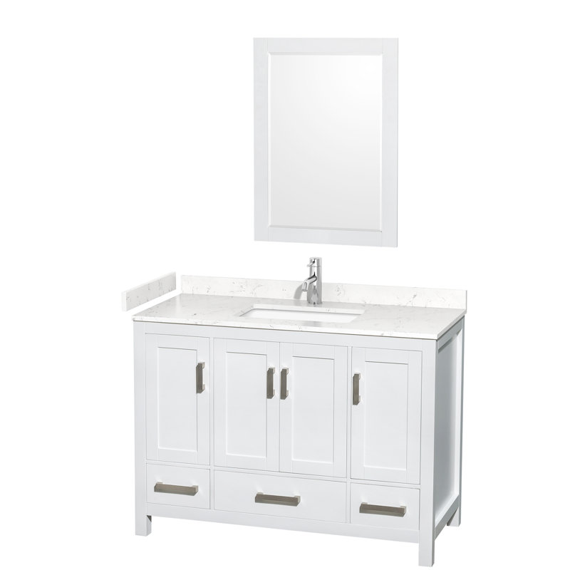 Sheffield 48" Bathroom Vanity Set with 24" Mirror, Carrara Cultured Marble, White