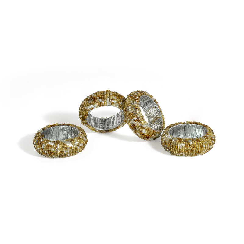 Ensemble de 4 rondelles de serviette platine et dorées scintillantes (ensemble de 4), Or/argent