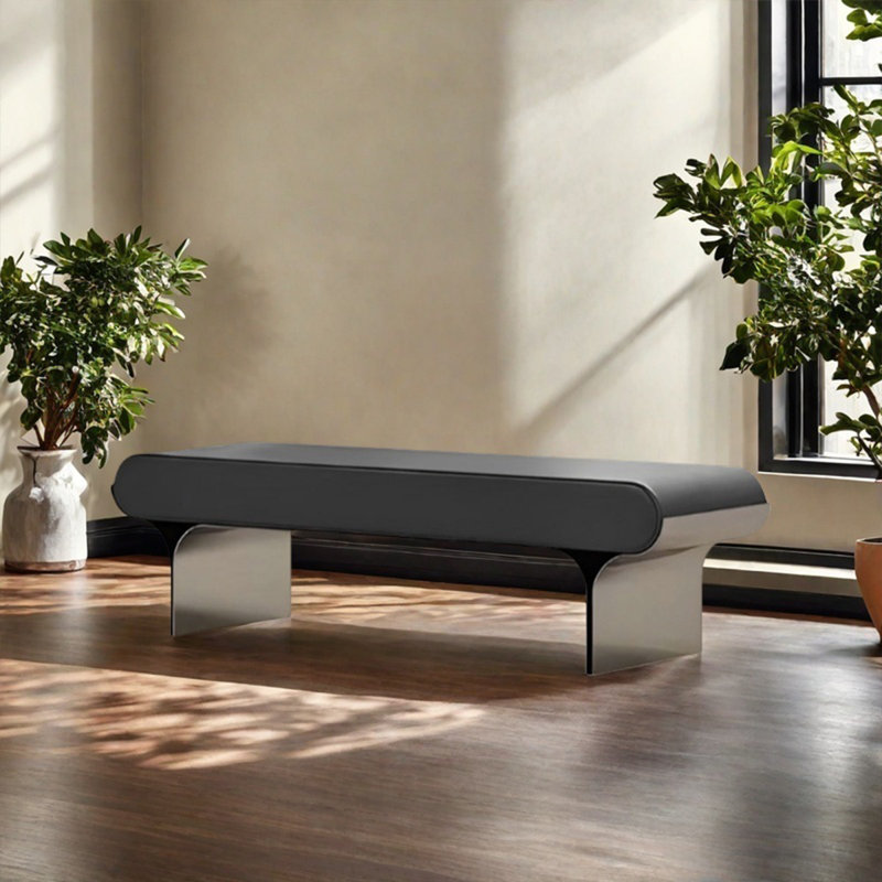 Tabouret de repos minimal en acier inoxydable, Noir, H 17,72 po x l 59,06 po x P 15,75 po