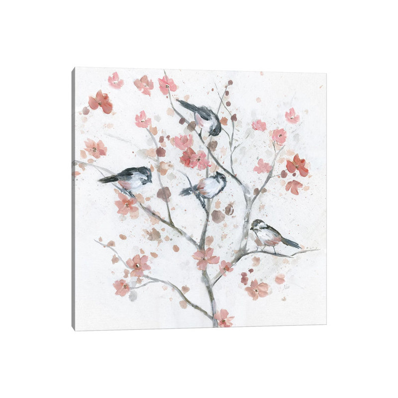 Chickadees In Spring II by Nan - Wrapped Canvas Painting, 30.48 cm H x 30.48 cm W