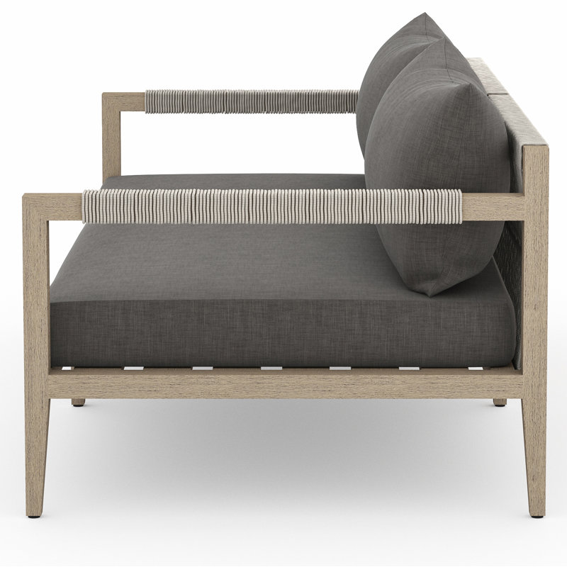 Sherwood Outdoor 2 - Seat Loveseat, Solid Wood, Gray Cushion/Brown/Gray Frame