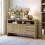 Buffet moderne à 3 portes avec 3 tiroirs - Armoire de rangement en panneau de fibres à densité moyenne en placage de frêne massif pour le salon, le couloir et la salle à manger - Tablette semi-ouverte polyvalente-114229494