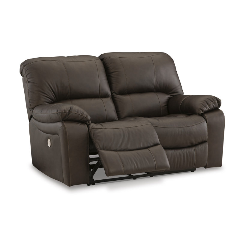 Causeuse inclinable électrique Leesa, cuir bleu océan, port USB, 65 pouces, Brun