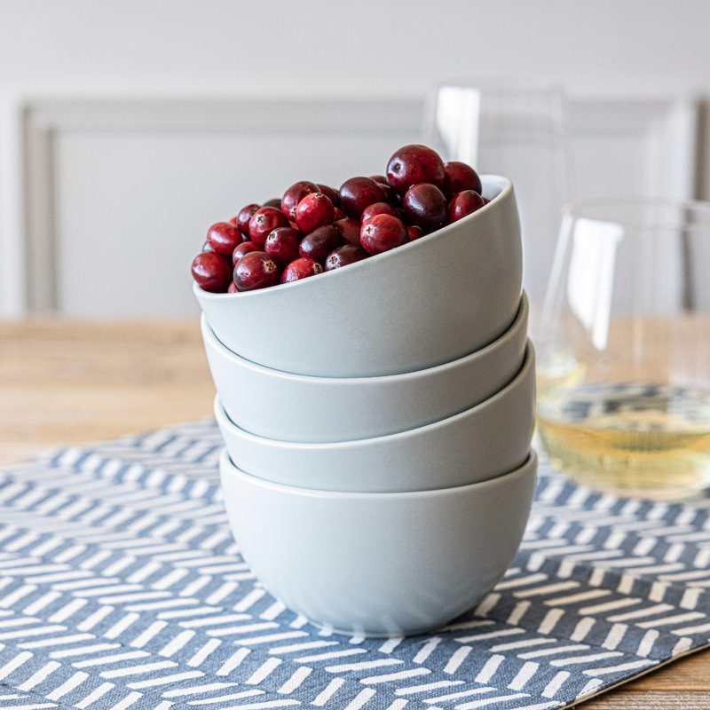 over&back Coupe 9oz Semi Hand-Finished Stoneware Mini Bowls, Set of 4, Blue