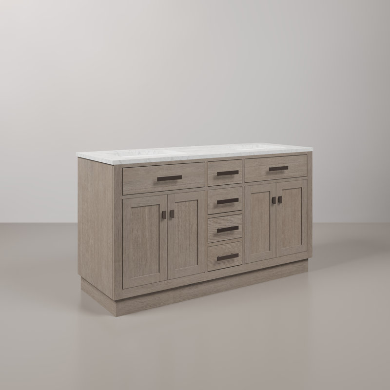 Chestnut 60" Carrara White Marble Countertop Bath Vanity with Mirror, Gray Oak