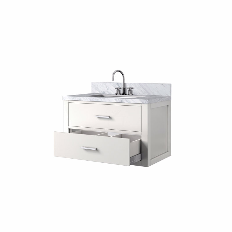 Meuble-lavabo simple 30 po X P 22 po D, dessus en marbre de Carrare et ensemble de robinet
