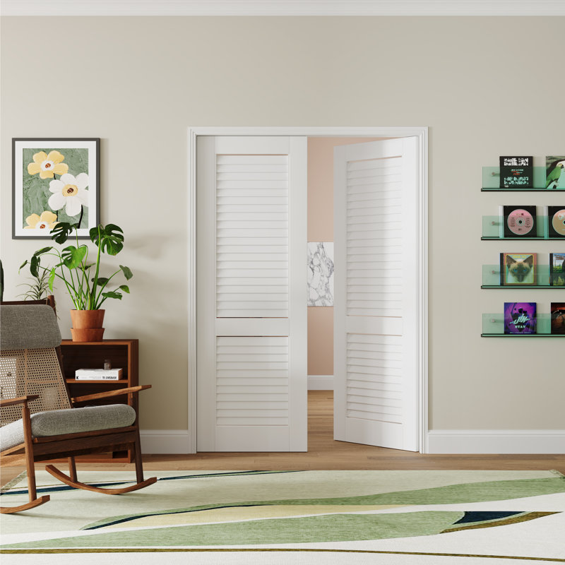 Portes françaises à l'intérieur avec garde-manger - Portes à âme solide pré-finies avec dalle de conception standard à persiennes blanches (sans poignée ni cadre)