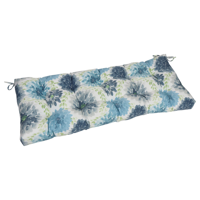Tufted Outdoor Loveseat Cushion, 46" W x 19" D, White/Blue/Gardenia Cool Floral