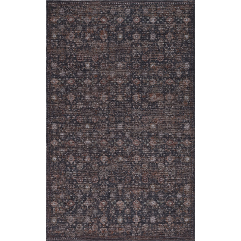 Tapis lavable à la machine Petunia, Rouille / gris anthracite, Rectangle 8' x 10'