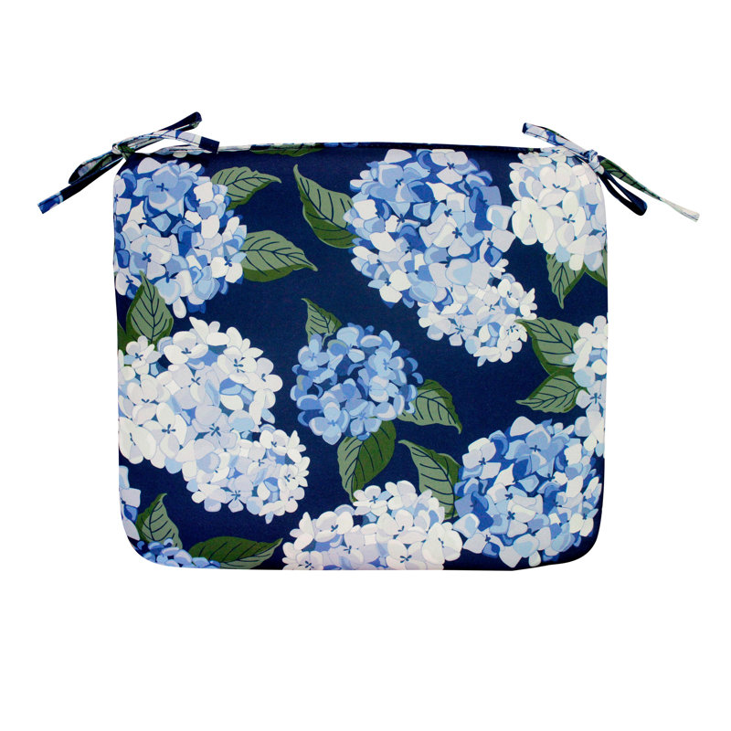 Blue Sky Hydrangea Classic Chair Cushion with Ties, 18in., 18in., Blue Sky Hydrangea