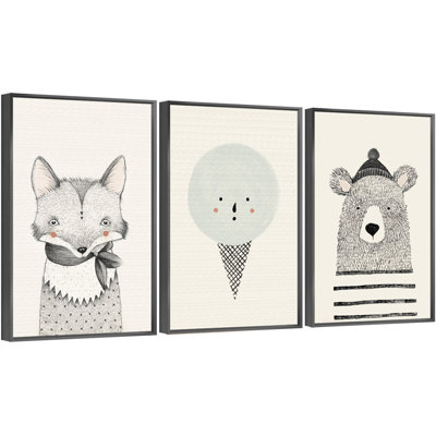 " Animals Aluminum Framed Wall Art " 3 Piece Art Print