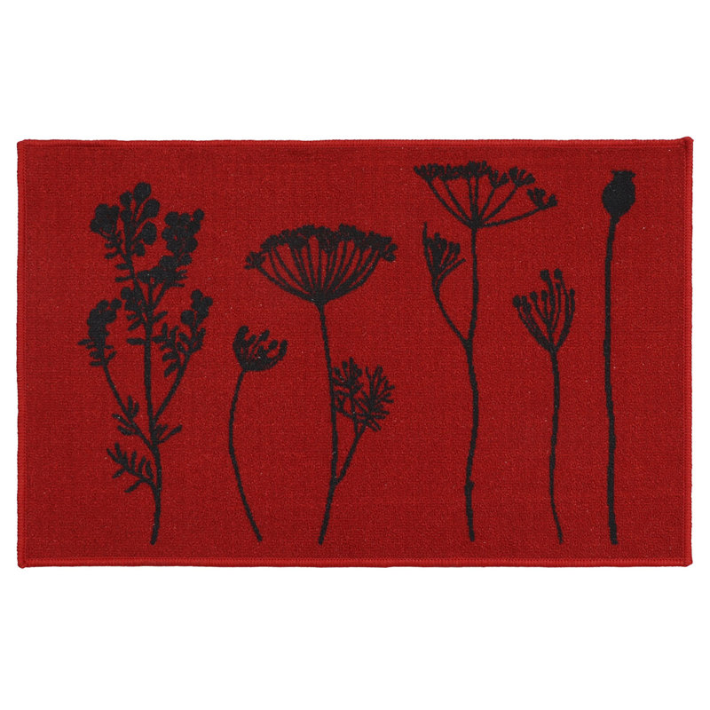 Wildflowers Kitchen Mat Wool Effect Comfort Mat, Red/Black