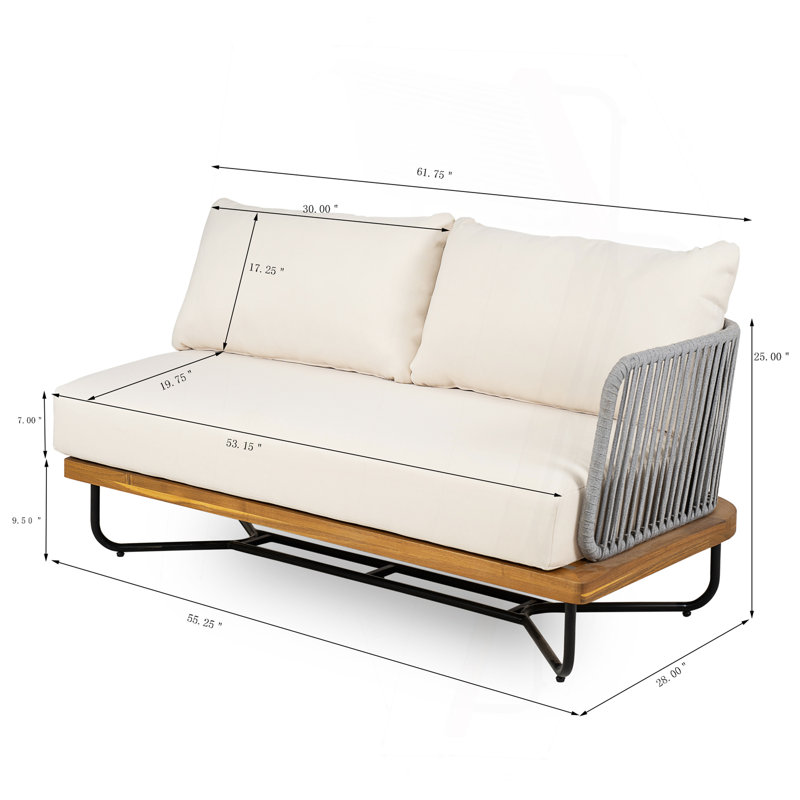 Extérieur 6 places en bois d'acacia et corde tissée Paito Conversation Se avec table basse, beige