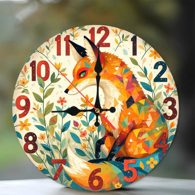 Fox Floral Wall Clock