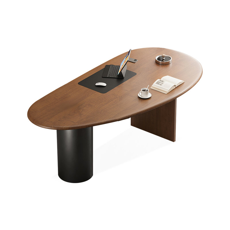 Free form Solid Wood desks, 29.53" H x 62.99" W x 31.5" D, Walnut/Black