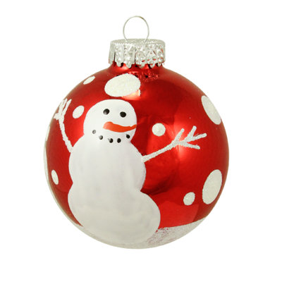4ct Shiny Red Snowman Glittered Glass Ball Christmas Ornaments 2.5" (65mm)