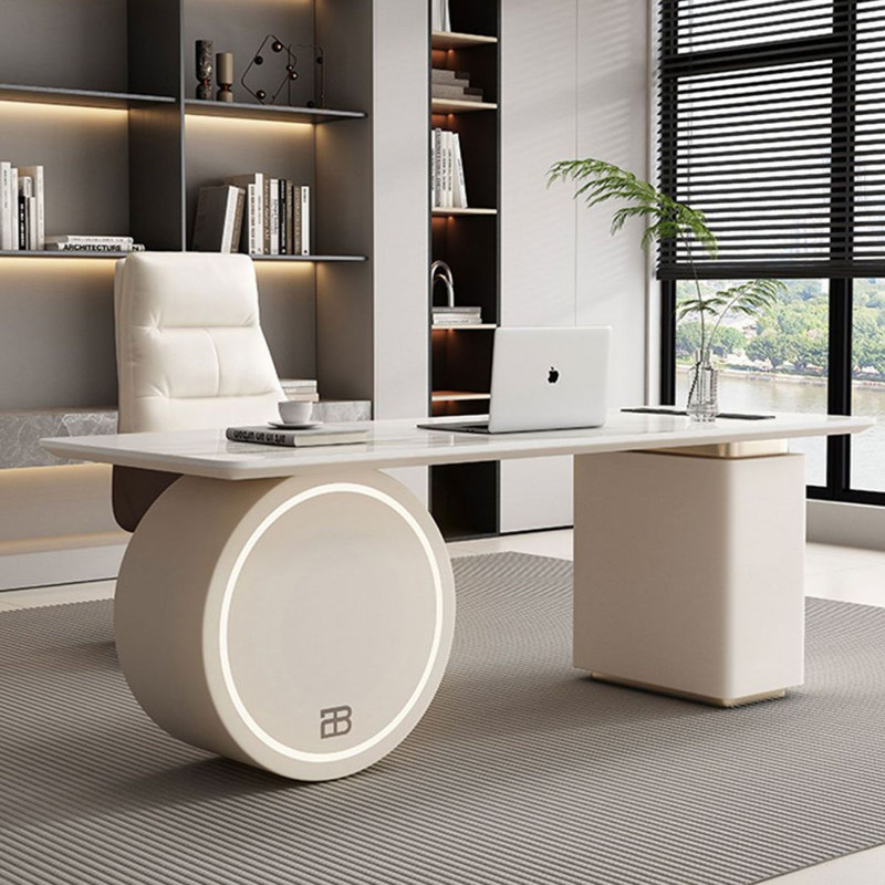Bureau blanc avec plaque Creative Rock, H 29,53 po x l 55,12 po x P 27,56 po, Retour à gauche